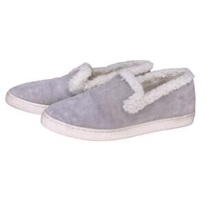 Birdies The Swift Suede Faux Fur Lined Slipper Gray White Shearling 7